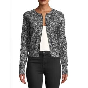 Theory Luxe Leopard Print Button-Front Crew‎ Neckline Cardigan Black Size Medium